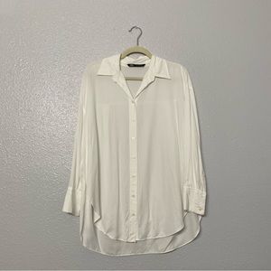 ZARA White Flowy Button up